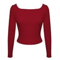 thumbnail image 4 of ATOYSOY Women's Long Sleeve Tees Fall Winter Slim Basic Cropped Tops Casual Cotton Shirts Square Neck Sweatshirts Solid Color Pullover Fashion Outwear Red XL, 4 of 6