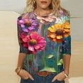 thumbnail image 2 of CYMMPU Tunic Tops 3/4 Sleeve Crew Neck Flower Printed Loose Fit Fall Trendy Shirts Spring Tops Blouses for Women Dressy Casual Lightweight Basic Tees Multicolor XXXXL, 2 of 5