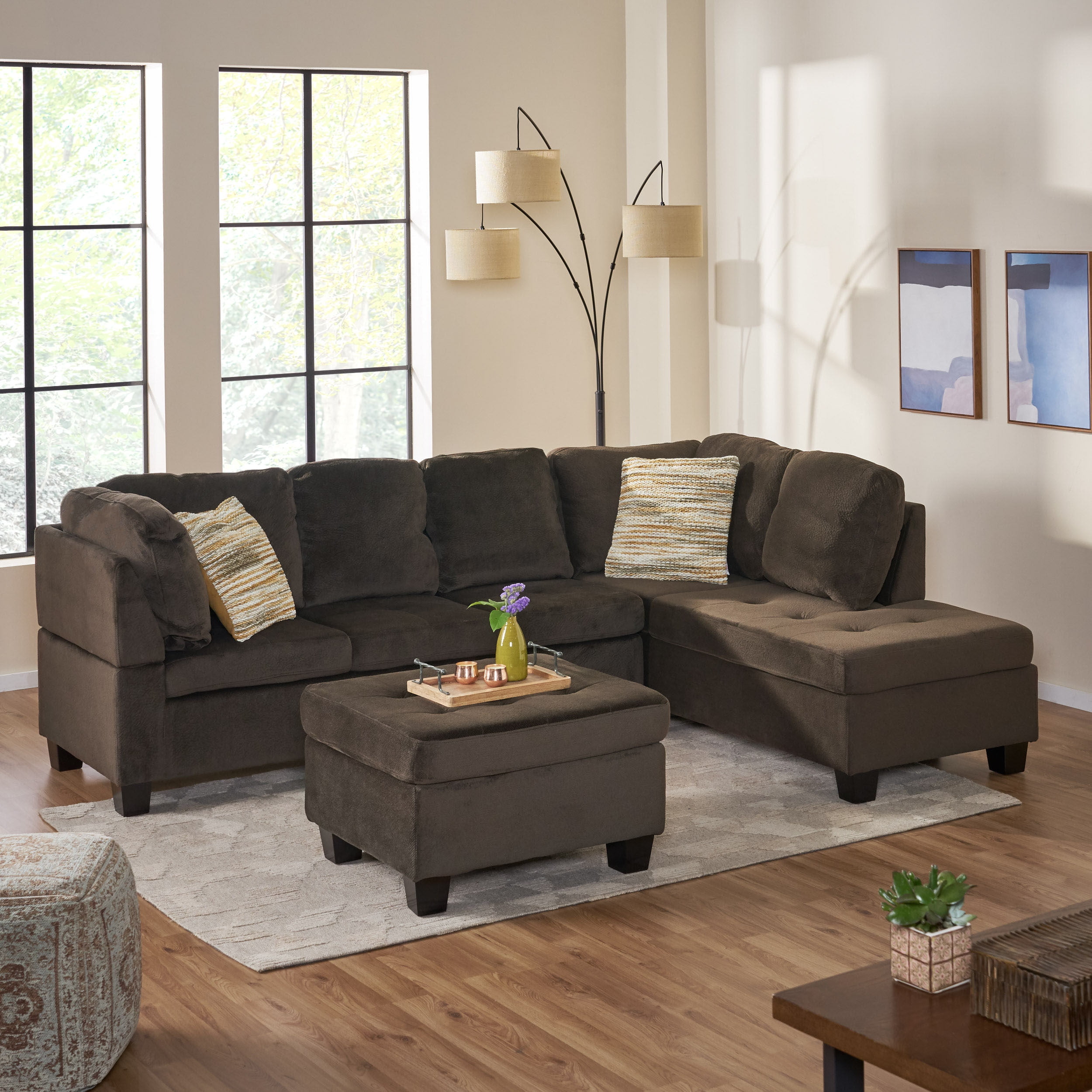 GDF Studio Juliana Contemporary Tufted 4 Seater Chaise Lounge Sectional Sofa with Ottoman