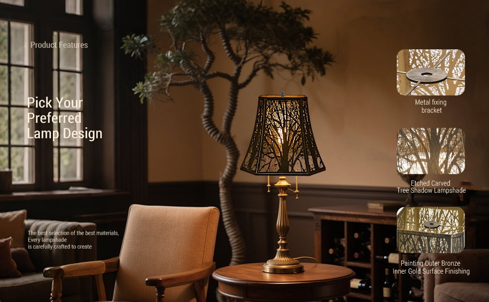 Square Cut Corner Metal Lamp Shades For Table Lamp, SWAIFDEE Medium Bell Lampshade For Floor Lamp Shade(Spider Fitter) 7" x 12"x 10.5" H , Bronze Gold Tree Pattern