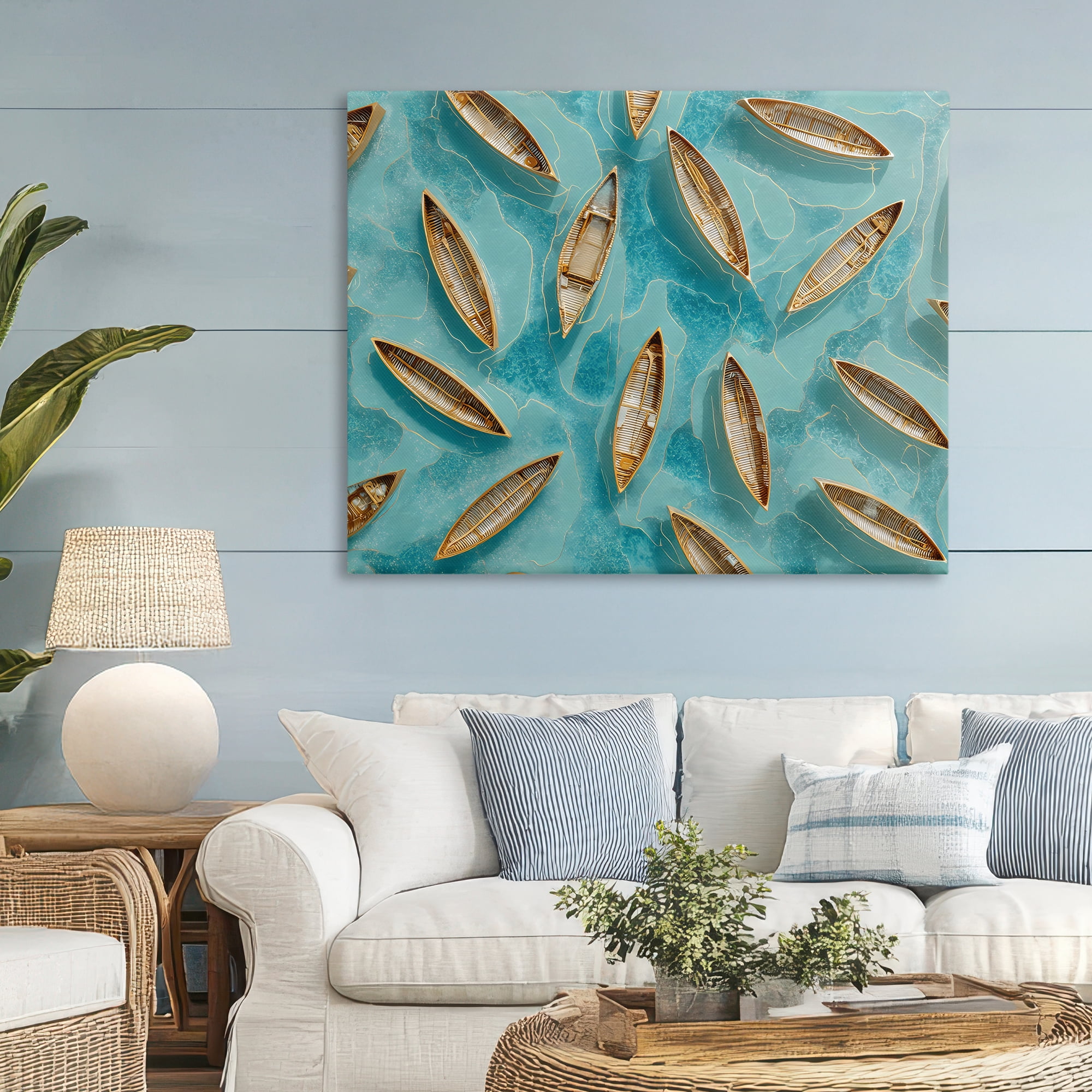 Harmonious Canoes on Water Canvas Wall Art, design by Franklyn Gregory