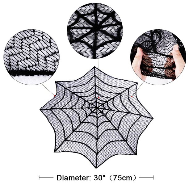 Ourwarm Halloween Party Black Lace Spiderweb Table Cloth 100cm Table Covers Window Hanging Horror Halloween Party Decoration