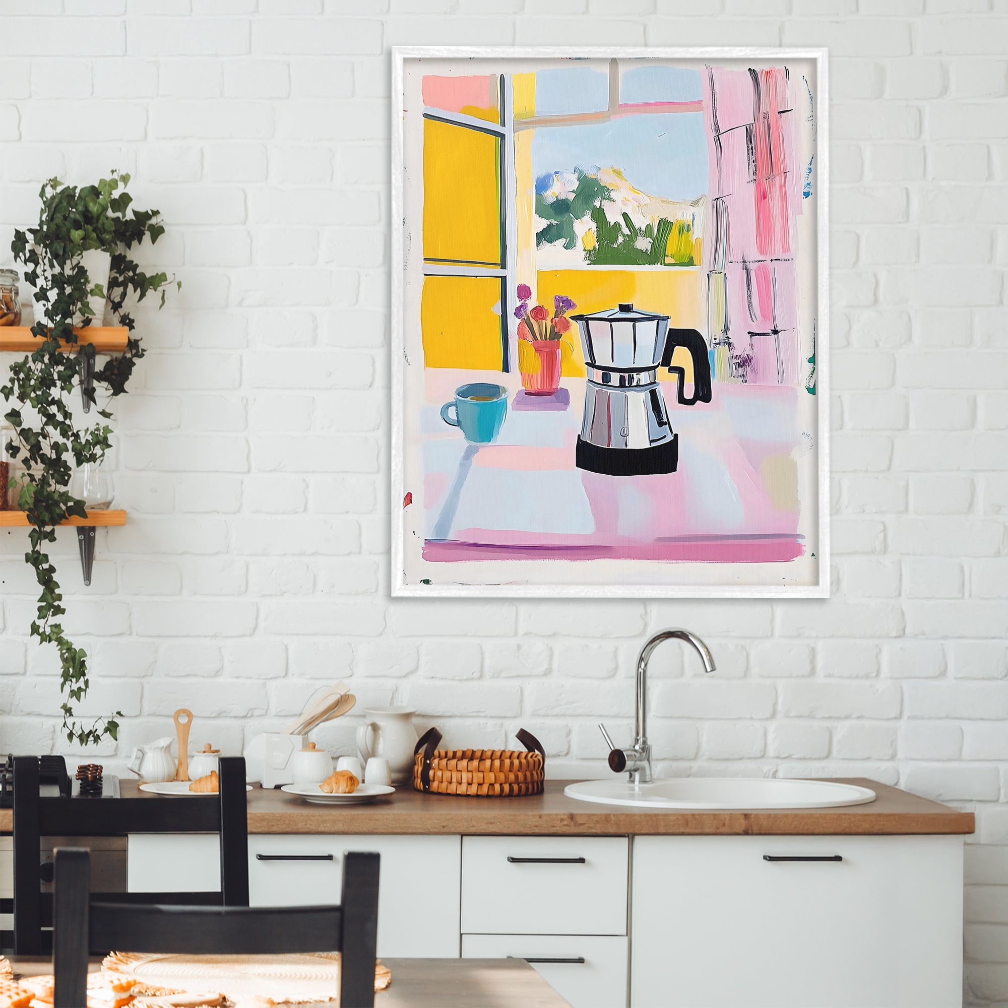 Stupell Industries Italian Moka Pot Kitchen White Framed Giclee Art, design by The Prints Vibe