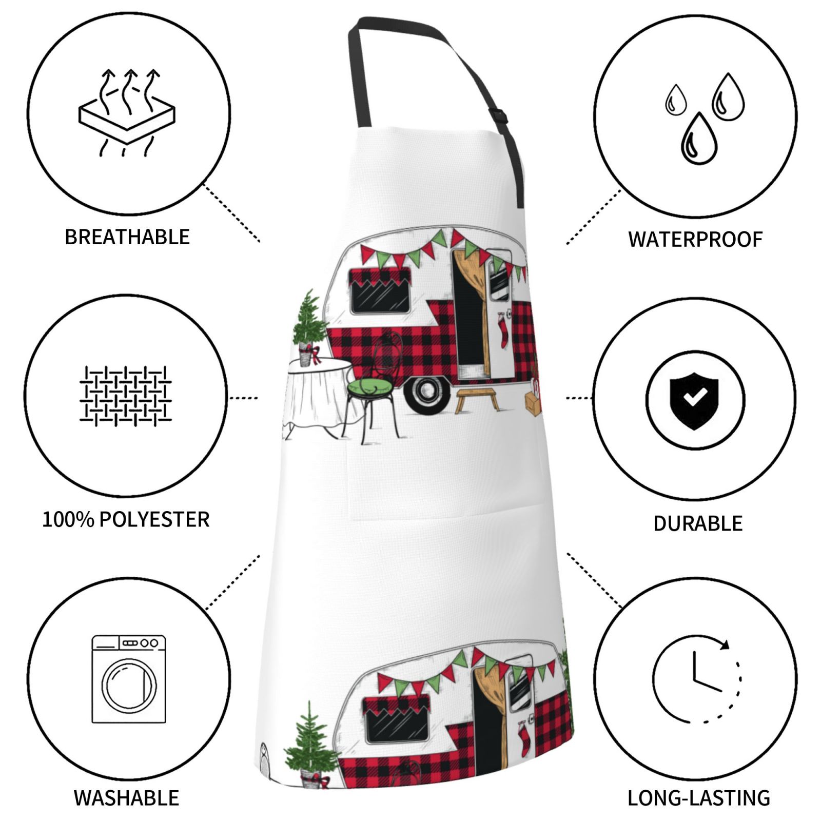 Kdxio Vintage Buffalo Plaid Christmas Camper Apron with Pockets Adjustable Kitchen Aprons for Men Women Waterproof Aprons for Cooking,Drawing,Crafting, Baking Household Cleaning