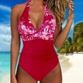 thumbnail image 2 of Women Sexy Tummy Control One Piece Swimsuits Halter Push Up Bathing Suits Red M, 2 of 5