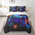 thumbnail image 2 of Feelyou Cartoon Red Gamepad Twin Bedding Sets 7-Piece for Kids, Neon Square Honeycomb Bedding Comforter Set, Modern Video Gaming Reversible Sheet Sets, Microfiber Bedroom Decor, 2 of 7