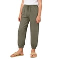 thumbnail image 4 of LYHaoo Girls Casual Jogger Pants Elastic Waistband Ankle Cuffs Soft Comfortable Kids Trousers For Daily Play And Outdoor Activities Long Pants for Girls(Green), 4 of 7