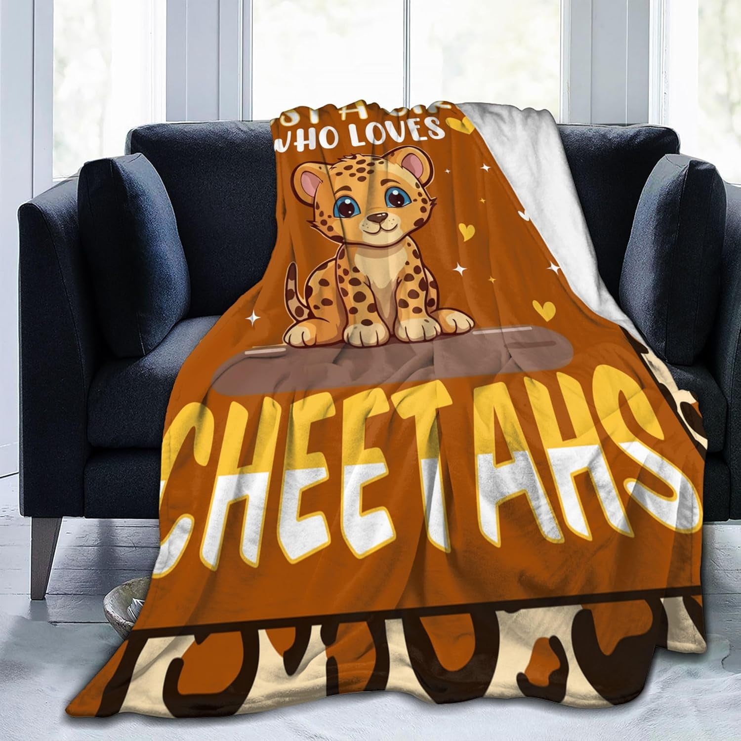 Cheetah Leopard Blanket Gifts for Women Just a Girl Who Loves Cheetahs Throw Blankets Soft Warm Lightweight Cozy Cartoon Animal Throws for Bed Living Room Sofa Couch Birthday Decor 50x60in