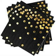 100 Pack Black and Gold Paper Napkin Disposable, Cocktail Napkins for Anniversary Dinner Lunch Mans Birthday Party Decoration Supplies 3 Layers ()