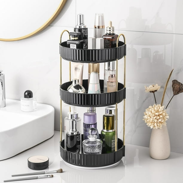 Organizador de maquillaje Aveniee 360, giratorio, para tocador, color negro