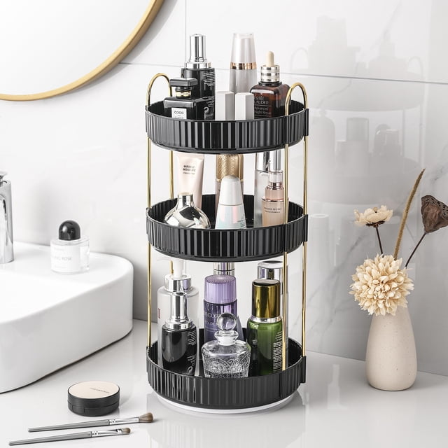 Organizador de maquillaje Aveniee 360, giratorio, para tocador, color negro