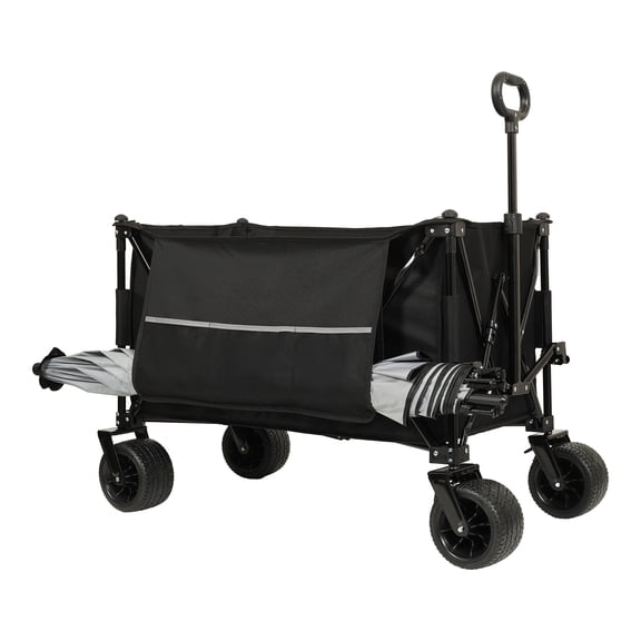 GDF Studio Extended Heavy-Duty Folding Wagon, Large Capacity Utility Garden Cart with All-Terrain Wheels, Black