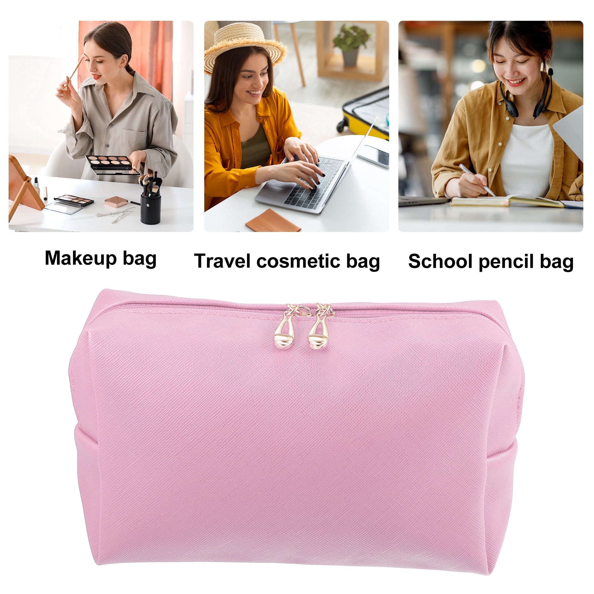 Unique Bargains Floral Makeup Bag Zipper Flower Cosmetic Pouch Pink