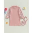 thumbnail image 4 of Bagilaanoe Little Girl Fall Ribbed Dress Plush Long Sleeves Dresses + Shoulder Bag 4T 5T 6T 7T Kids Pink Casual Clothes, 4 of 8