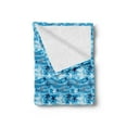 thumbnail image 2 of Sea Shells Soft Flannel Fleece Blanket, Abstract Horizontal Wavy Lines with Starfish Silhouettes and Scallops, Cozy Plush for Indoor and Outdoor Use, 50" x 70", Blue Dark Blue White, by Ambesonne, 2 of 5