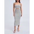 thumbnail image 6 of Michellecmm Women Tube Dress, Strapless Backless Hollowed Striped Patchwork Long Dress Clubwear, 6 of 9