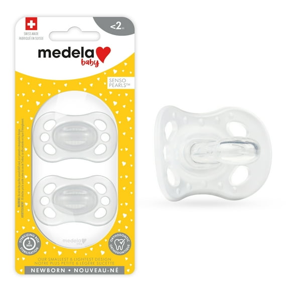 Medela Newborn Pacifier, Orthodontic, Daily Use, 0-2 Month, BPA Free, Clear, 101042388, 2 Pack