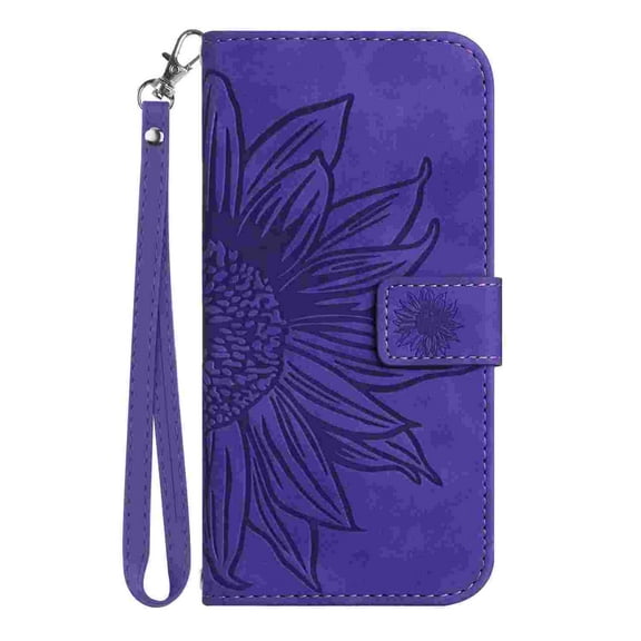 Allytech Wallet Case for Apple iPhone 17 Air, Folio Embossed Floral PU Leather Kickstand Hand Strap Magnetic Snap Protective Case for iPhone 17 Air, Darkpurple