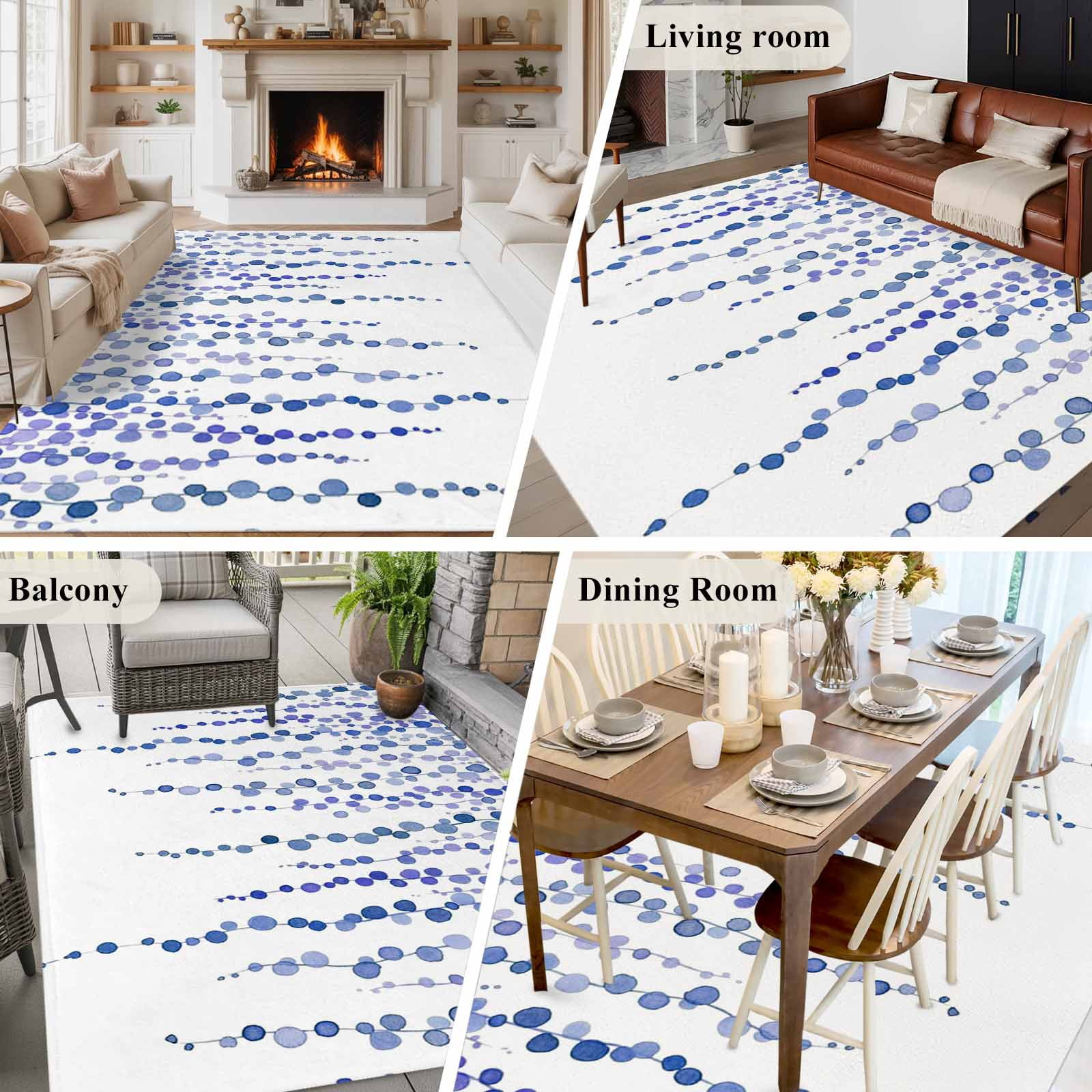 5'x7' Area Rugs for Living Room Bedroom, Navy Blue Polka Dots Washable Rug Carpet Runner Indoor Outdoor, Vintage Abstract Art Watercolor Non Slip Floor Mats Area Rug for Kitchen, Nursery