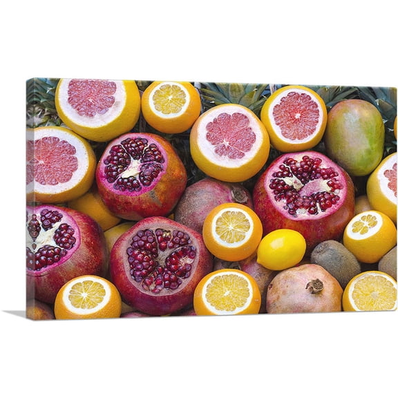 ARTCANVAS Pineapple Lemon Orange Pomegranate Fruits Supermarket decor Canvas Art Print - Size: 26" x 18" (0.75" Deep)