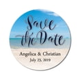 thumbnail image 1 of Darling Souvenir Round Beach Photo Save The Date Stickers Wedding Personalized Bride Groom Names And Date Envelope Seals 45 Pcs- Blue & Beige, 1 of 4