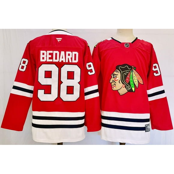 Custom Mens Ice Hockey Jersey #98 Connor Bedard Blackhawks Red Jersey All Stitched