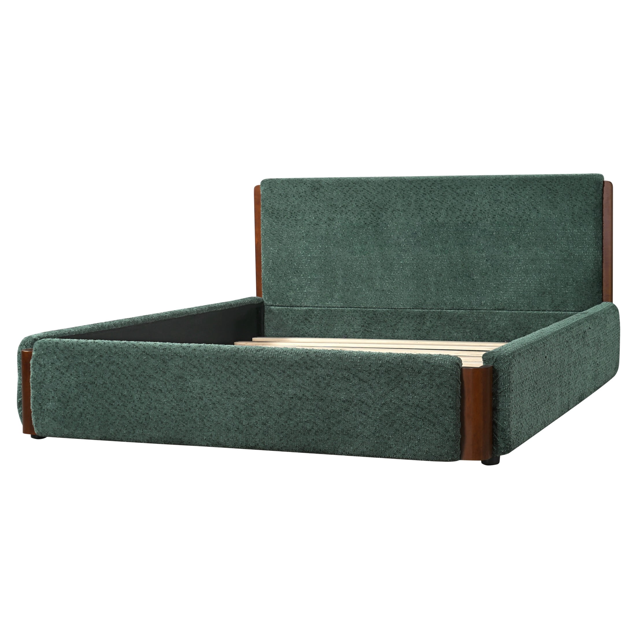 Christopher Knight Home Modern Queen Chenille Upholstered Platform Bed Frame with Wood Accents, Green