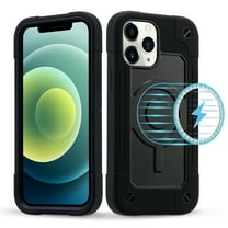 Heavy Duty Case for iPhone 12/iPhone 12 Pro, Rugged PC Soft TPU Shockproof Magnetic Triple-Layers Protective Cover Compatible with MagSafe Wireless Charging Military Grade Lens Protection Case,Black