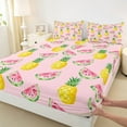 thumbnail image 3 of Manfei Watermelon Print Twin Sheet Sets for Kid, Pink Yummy Fruit Twin Fitted Sheet, Kawaii Cartoon Pineapple Flat Sheet, Lightweight Room Decor, 3-Piece, 3 of 7