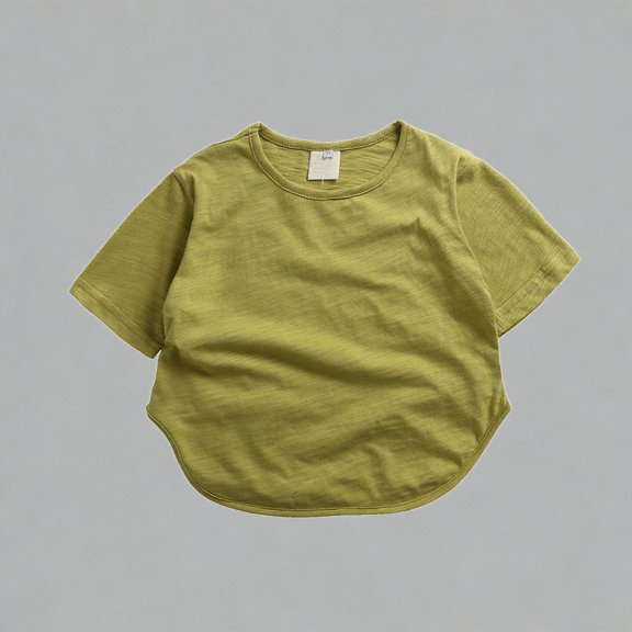 Krdevn Boys Girls Loose-Fit Short Sleeve Curved Hem T-Shirt Soft Slub Cotton Casual Summer Tee,9 Months