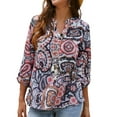 thumbnail image 4 of Nlife Women Bohemian Floral Print 3/4 Sleeve V Neck Shirt, 4 of 10