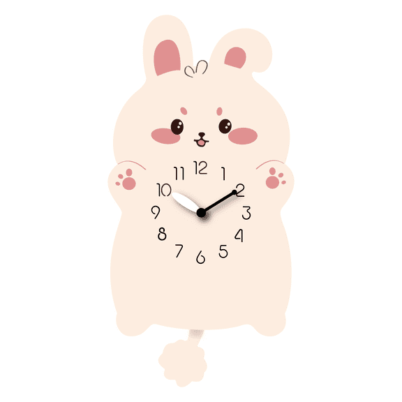 FGnano Cute Rabbit Shaped Pendulum Wall Clock, Cartoon Style, MDF, 13.6'x6.9'x1.8', with White Gift Box