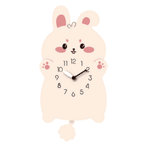 FGnano Cute Rabbit Shaped Pendulum Wall Clock, Cartoon Style, MDF, 13.6'x6.9'x1.8', with White Gift Box
