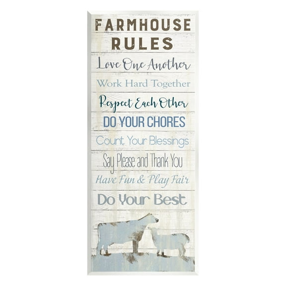 Stupell Industries Farmhouse Rules Heartening Planked List Country Animals Graphic Art Unframed Art Print Wall Art, Design by Carol Robinson