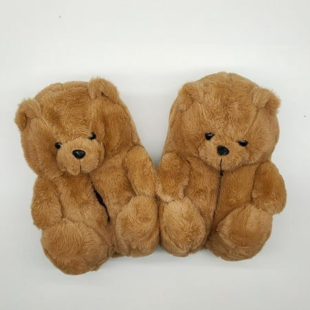 

Women Plush Teddy Bear Slippers Cute Animal Slippers Home Indoor Soft Anti-Slip Faux Fur Winter Warm Shoes