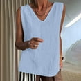 thumbnail image 2 of Hauaitttt Women's Linen Tank Top Casual V Neck Solid Color Sleeveless Summer Basic Camisole Knit Top Women Must Haves for Women Baggy Fitted Cropped Shirt Barbell Tops Womens Oversized Must Haves, 2 of 6