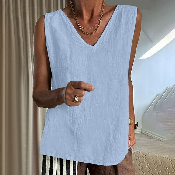 SNKSDGM Female Womens Tank Tops Loose fit with Built in Bra Women T Shirts Women's Linen Tank Top Casual V Neck Solid Color Sleeveless Summer Basic Camisole Xxl