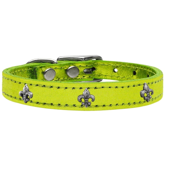 Mirage Pet Products Leather Fleur De Lis Dog Collar, Lime Green, L/XL