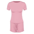 thumbnail image 3 of Short Sets for Women Slim Fit Short Sleeve Crewneck Crop T Shirt and Shorts 2 Piece Matching Set Womens Lounge Set, 3 of 3