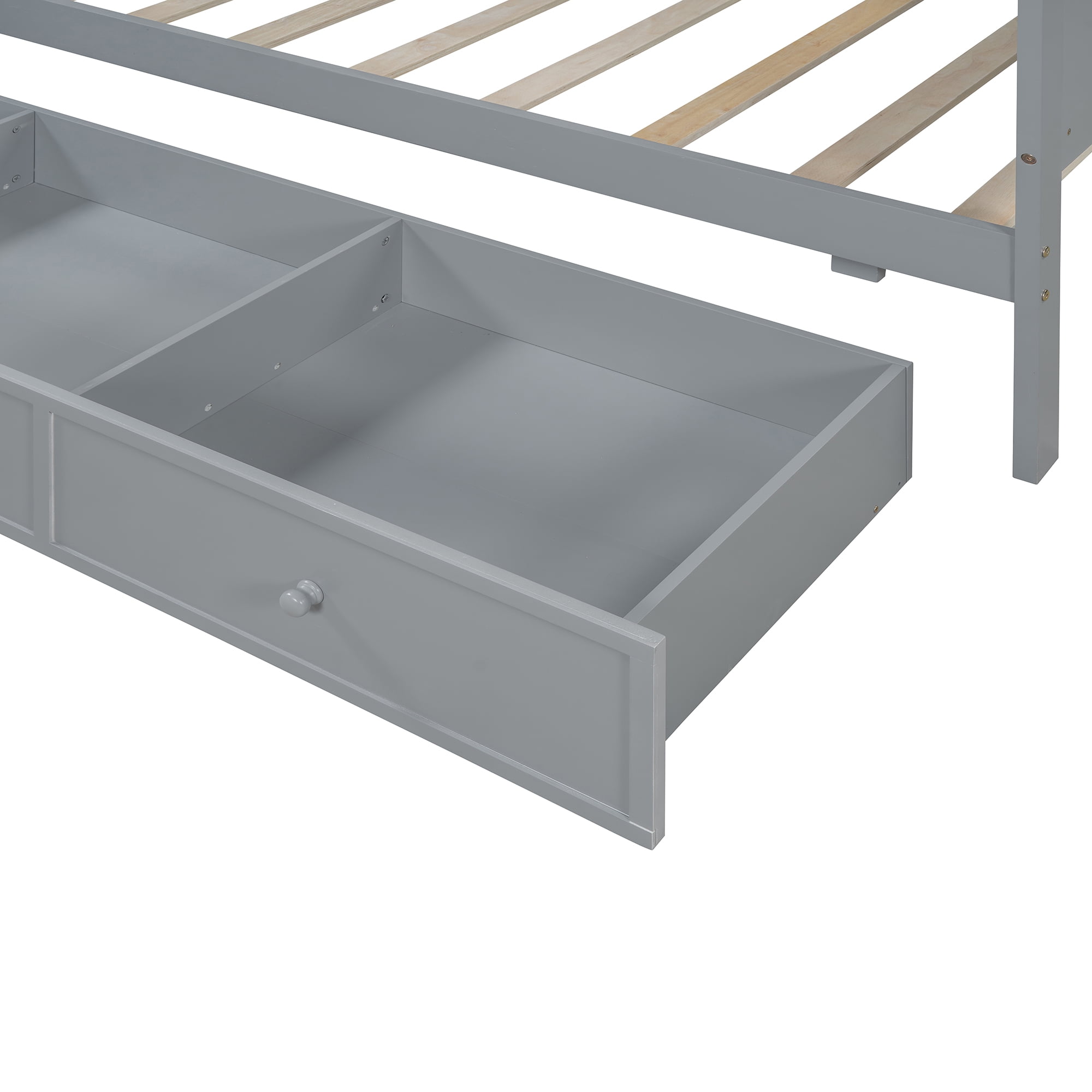 Mintazer Twin Platform Bed with Desk & Charging Ports, Wooden Bed Frame with Storage Shelves & 3 Drawers for Bedroom Playroom Guest Room, Grey