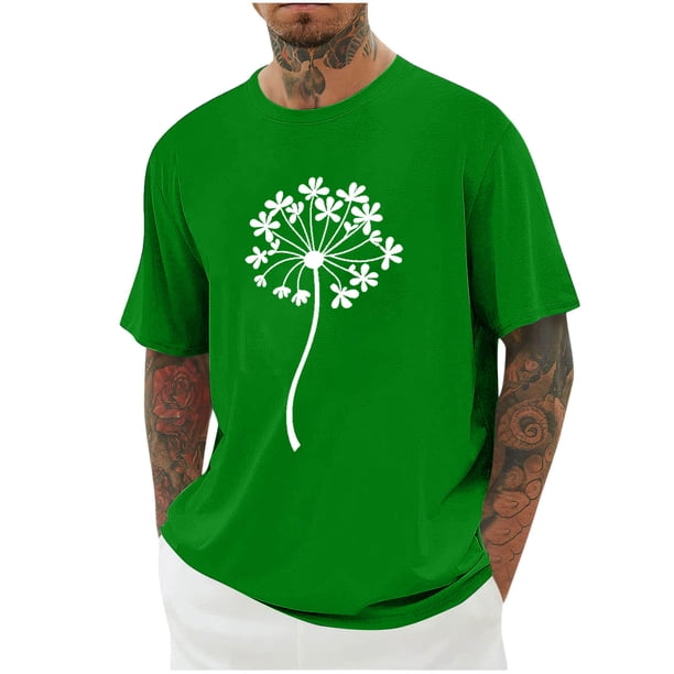 Blusas y camisas de manga corta con cuello redondo para hombre. Blusa de poliéster con hombros caídos y cuello redondo con estampado del Día de San Patricio.