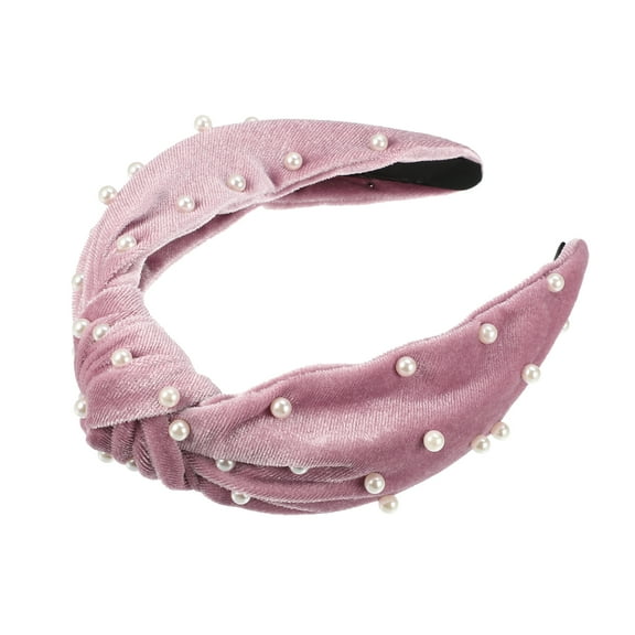 Vocoste Velvet Hair Headband Faux Pearl Knotted Headband for Women Girl Pink 6.69"x4.72"x1.38" Wide Headband