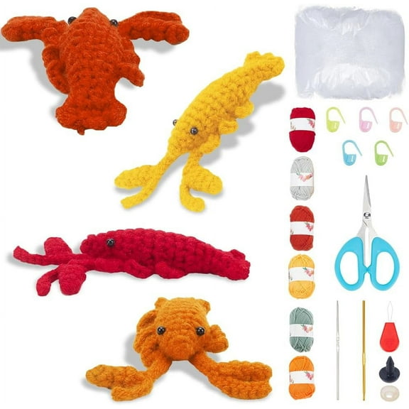 12Set Crochet Kit Crochet Lobster Crochet Doll Kit Crochet Starter Kit with Video Tutorial Crochet Animal Kit Crafts for Adults Beginners Craft Enthusiast