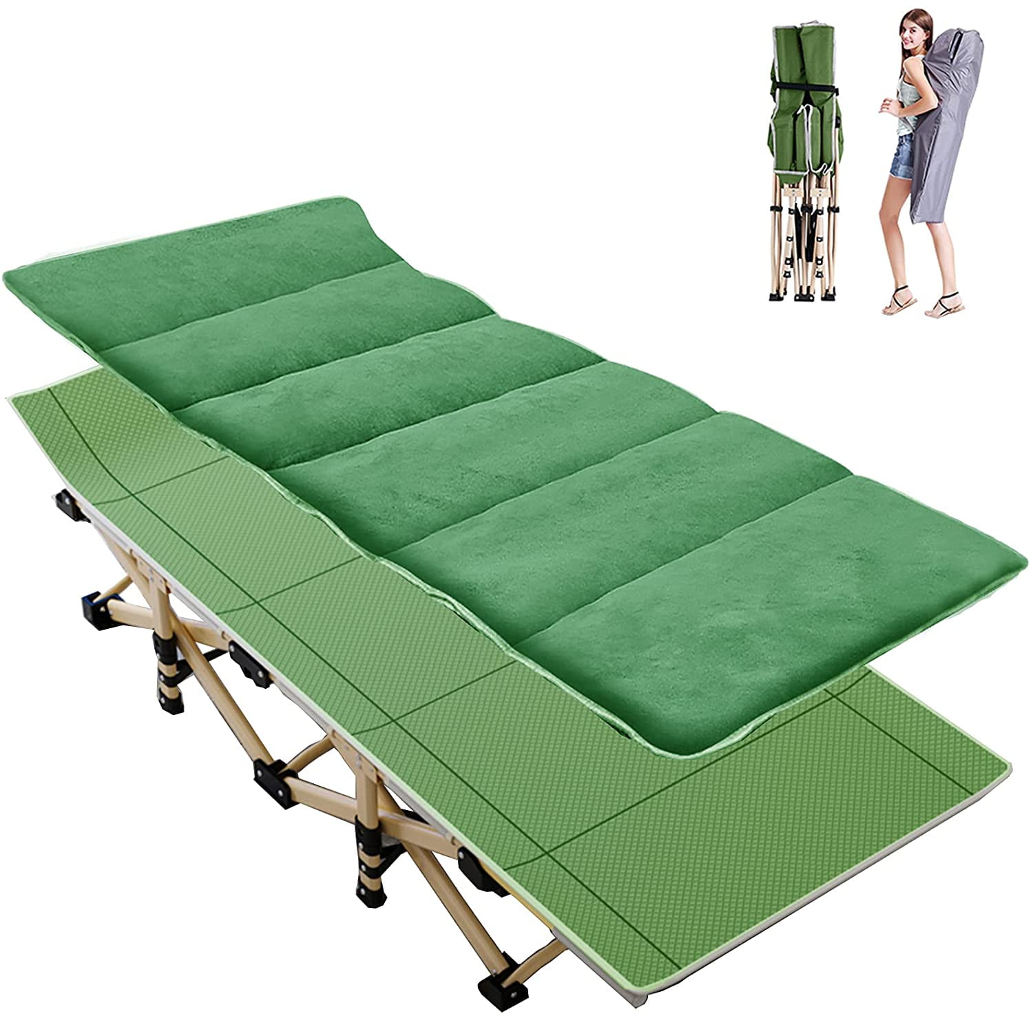 Lilypelle 74.8" Adult Camping Folding Cot with Mat,Portable Heavy Duty