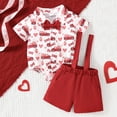 thumbnail image 2 of DHFJKG Baby Boy Clothes Outfits Gentlemen 2 Piece Sets Short Sleeve Prints Bow-Tie Romper Bodysuits Suspenders Shorts Valentine's Day Lovely Outfit, 2 of 7