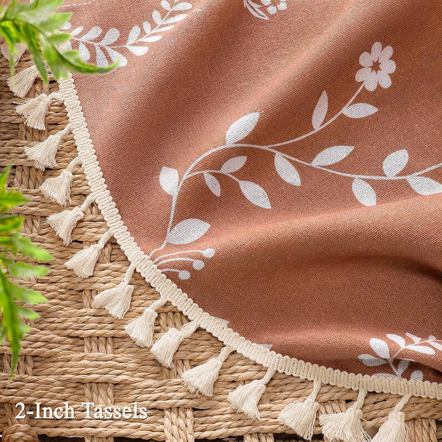 Psoiuetr Vintage Boho Terracotta Shower Curtain, Floral Patterned Shower Curtains for Bathroom with Tassels 72" W x 72" L