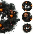 thumbnail image 5 of 18" Halloween Wreath with Lights - Pumpkin & Crow Decor for Front Door, Porch or Wall - Wreath for Indoor/Outdoor Spooky Decorations, 5 of 8