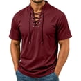 thumbnail image 3 of Josdec Men's Lace-Up V-Neck Short Sleeve T-Shirt Casual Stand Collar Fashion Tops for Summer Outing Daily Wear, Sizes S-XXL, 3 of 9