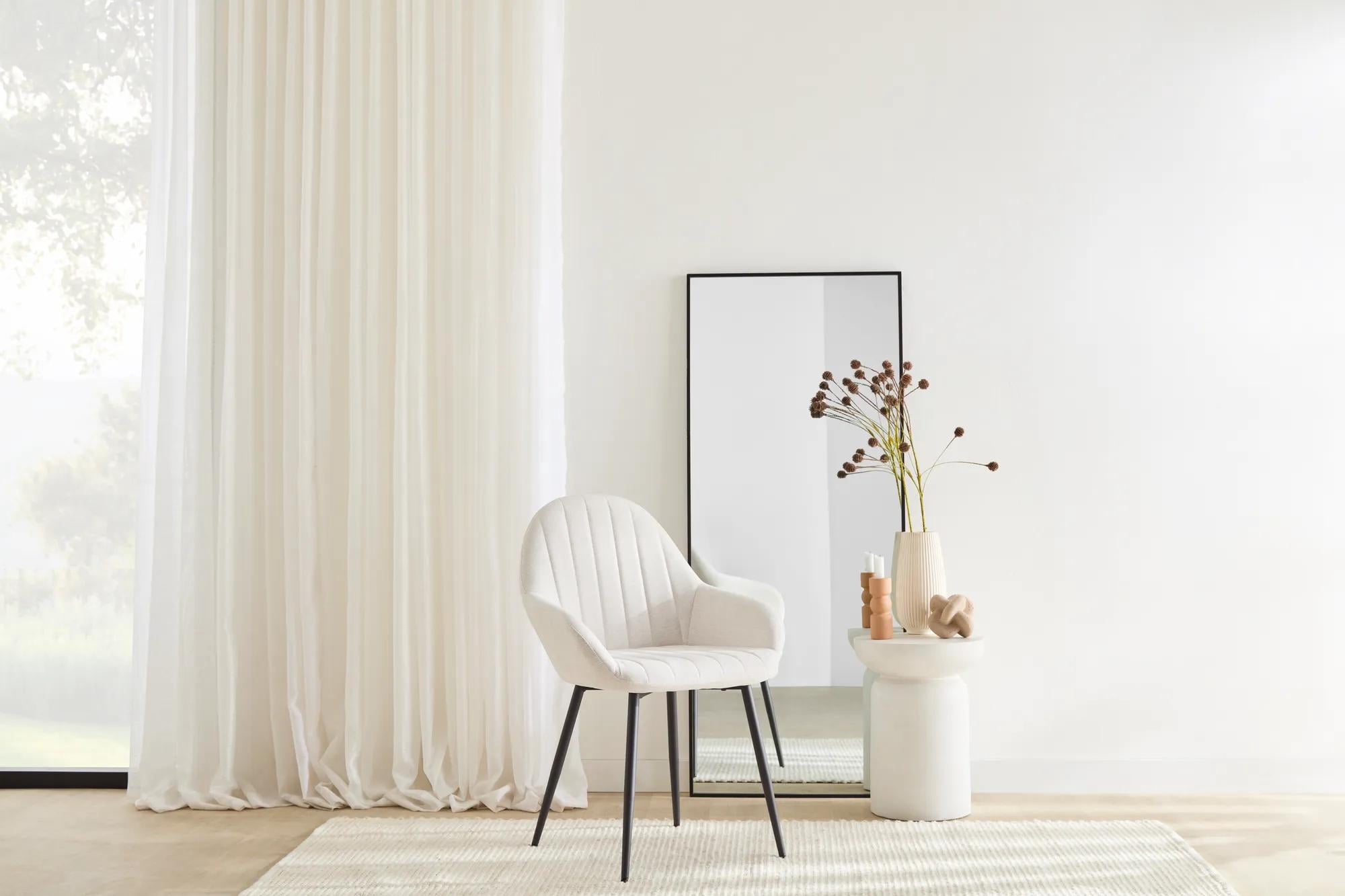 Bouclair Cream Fabric Dining Chair Kitchen Armchair Side Chair with Tapered Metal Legs