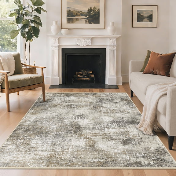 GENIMO 5' x 7' Washable Rug for Living Room, Non-Slip Vintage Boho Abstract Area Rug for Bedroom Dining Room Home Office, Beige